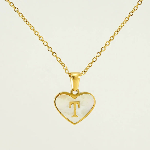 Wholesale Necklace Stainless Steel Natural Shell Love Letter Titanium Steel Electroplating Simple Style Unisex