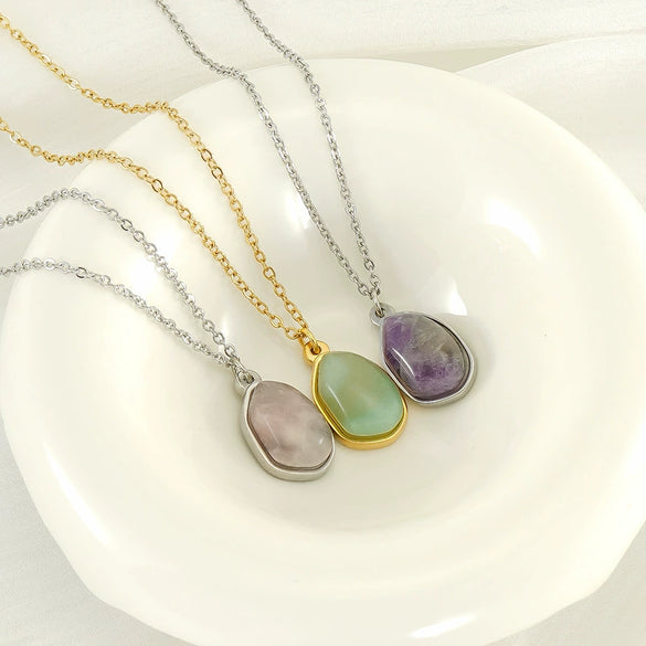 Wholesale Necklace 316L Stainless Steel Natural Stone Irregular Geometric Electroplating For Women