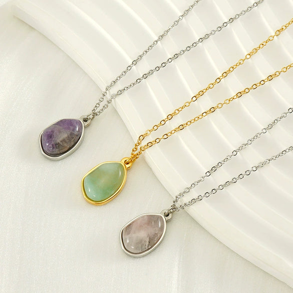 Wholesale Necklace 316L Stainless Steel Natural Stone Irregular Geometric Electroplating For Women