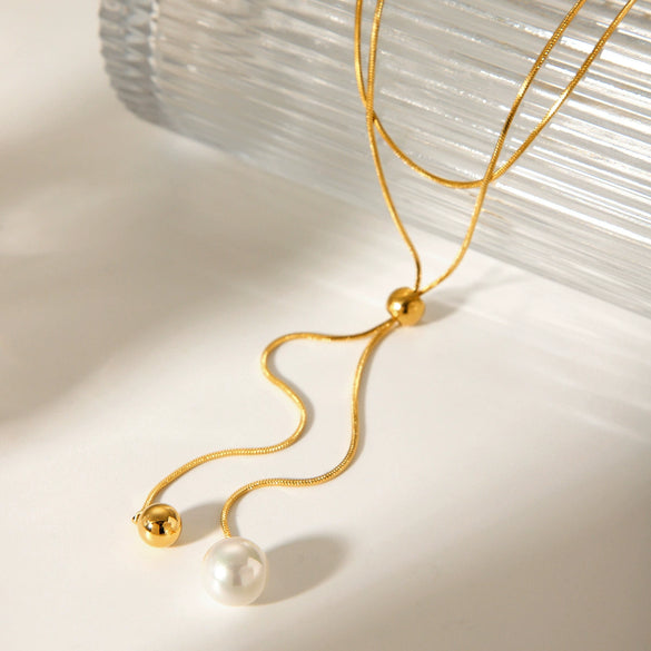 Wholesale Necklace Stainless Steel Pearl Geometric Snake Bone Chain Electroplating For Women