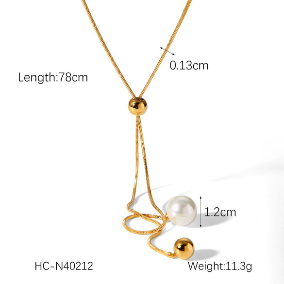 Wholesale Necklace Stainless Steel Pearl Geometric Snake Bone Chain Electroplating For Women