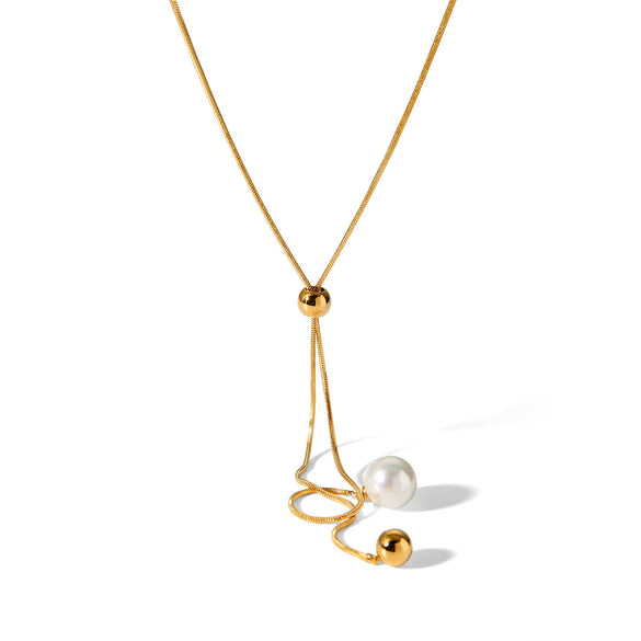Wholesale Necklace Stainless Steel Pearl Geometric Snake Bone Chain Electroplating For Women