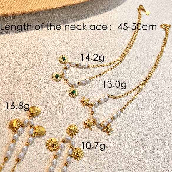 Wholesale Necklace Stainless Steel Retro Minimalist Ushaped Starfish Pearl Scallop Pendant Electroplating Unisex