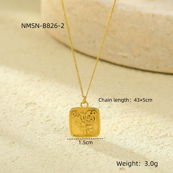 Wholesale Necklace Stainless Steel Roman Coin Goldplated Pendant Retro Style
