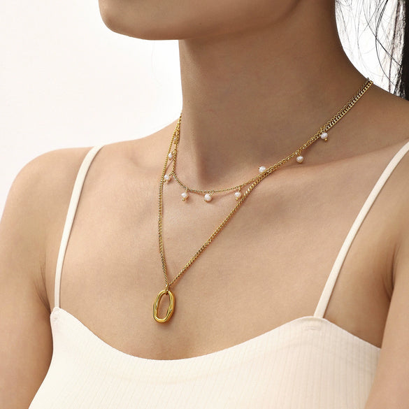 Wholesale Necklace 316L Stainless Steel Shell Beads 316L Stainless Steel Light Luxury Geometric Electroplated For Women