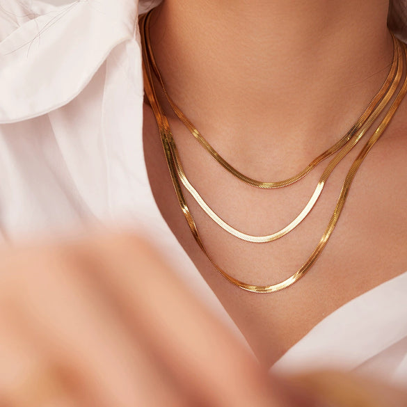 Wholesale Necklace Stainless Steel Snake Bone Chain 18K Gold Plated Geometric Style For Women