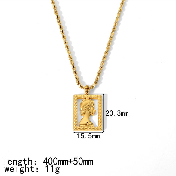 Wholesale Necklace Stainless Steel Square Geometric French Retro 18K Gold Plated Pendant For Women