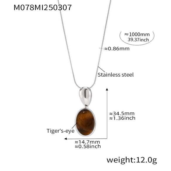 Wholesale Necklace Stainless Steel Tiger Eye Stone Black Agate Geometric Pvd Electroplated Light Luxury Style For Women