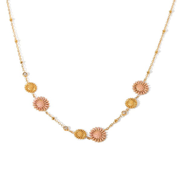 Wholesale Necklace Stainless Steel Titanium Steel Diamond Pink Daisy Geometric Flower Electroplating For Women
