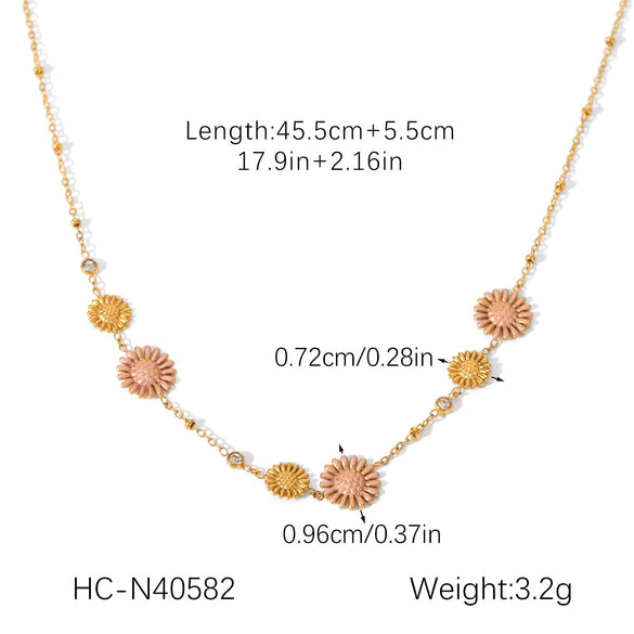 Wholesale Necklace Stainless Steel Titanium Steel Diamond Pink Daisy Geometric Flower Electroplating For Women
