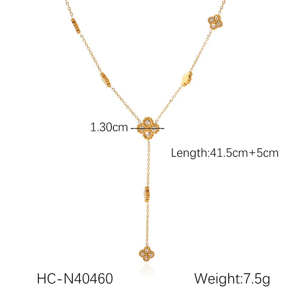 Wholesale Necklace Stainless Steel Titanium Steel Diamondencrusted Fourleaf Clover Geometric Style O Chain