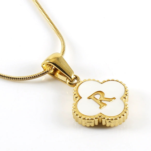 Wholesale Necklace 316L Stainless Steel 316L Stainless Steel Fourleaf Clover Shell Letter Pendant Snake Bone Chain Electroplating Women's Style