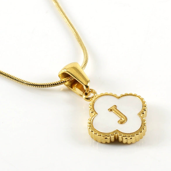 Wholesale Necklace 316L Stainless Steel 316L Stainless Steel Fourleaf Clover Shell Letter Pendant Snake Bone Chain Electroplating Women's Style
