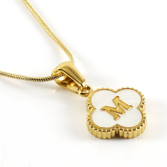 Wholesale Necklace 316L Stainless Steel 316L Stainless Steel Fourleaf Clover Shell Letter Pendant Snake Bone Chain Electroplating Women's Style