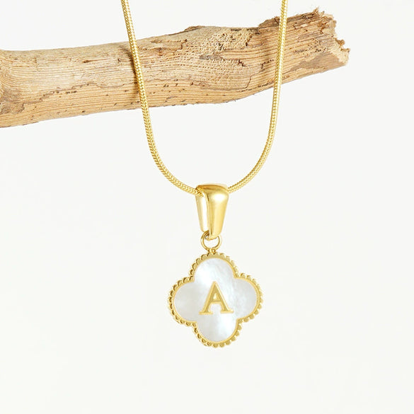 Wholesale Necklace 316L Stainless Steel 316L Stainless Steel Fourleaf Clover Shell Letter Pendant Snake Bone Chain Electroplating Women's Style