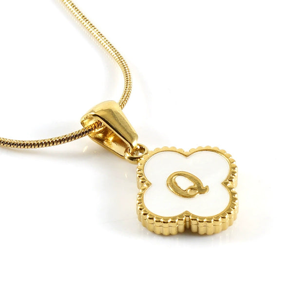 Wholesale Necklace 316L Stainless Steel 316L Stainless Steel Fourleaf Clover Shell Letter Pendant Snake Bone Chain Electroplating Women's Style