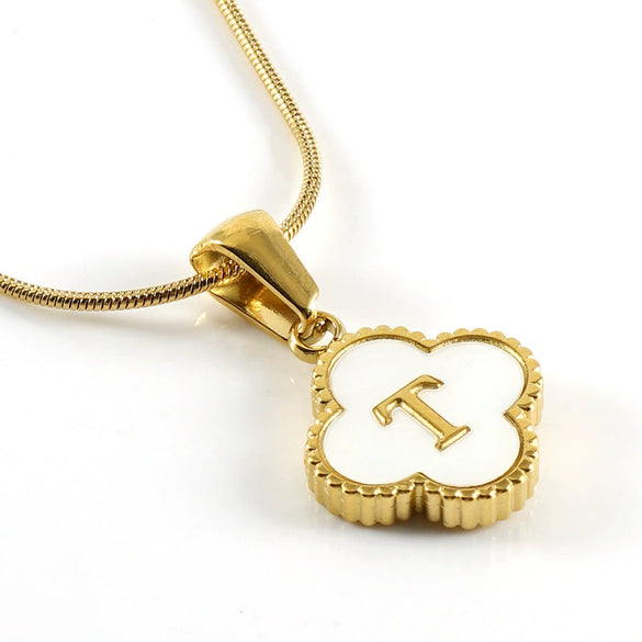 Wholesale Necklace 316L Stainless Steel 316L Stainless Steel Fourleaf Clover Shell Letter Pendant Snake Bone Chain Electroplating Women's Style