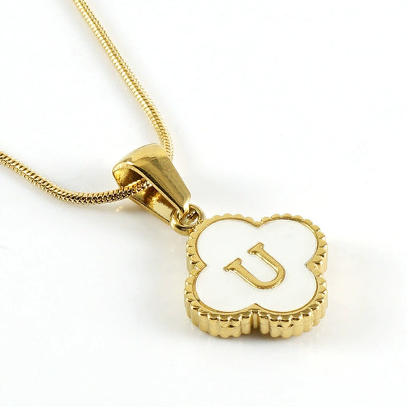 Wholesale Necklace 316L Stainless Steel 316L Stainless Steel Fourleaf Clover Shell Letter Pendant Snake Bone Chain Electroplating Women's Style