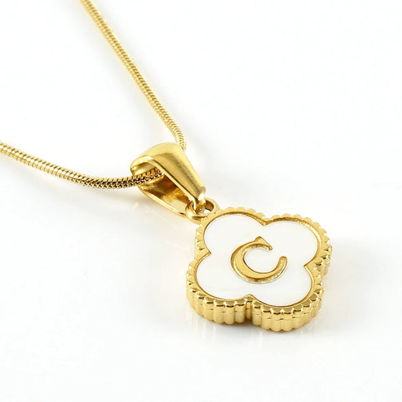 Wholesale Necklace 316L Stainless Steel 316L Stainless Steel Fourleaf Clover Shell Letter Pendant Snake Bone Chain Electroplating Women's Style