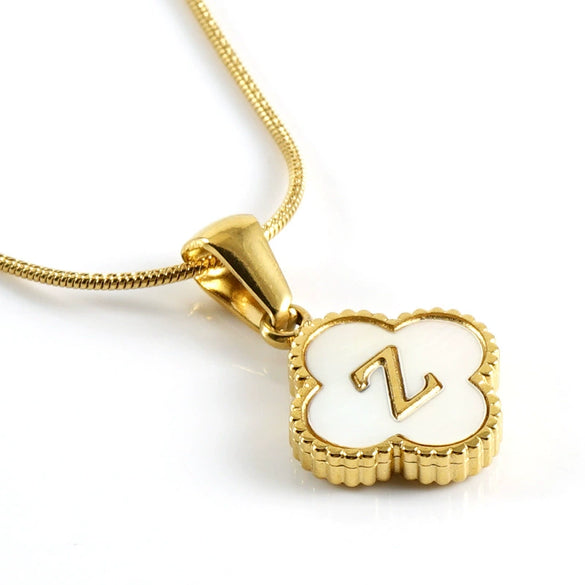 Wholesale Necklace 316L Stainless Steel 316L Stainless Steel Fourleaf Clover Shell Letter Pendant Snake Bone Chain Electroplating Women's Style