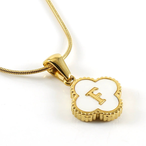 Wholesale Necklace 316L Stainless Steel 316L Stainless Steel Fourleaf Clover Shell Letter Pendant Snake Bone Chain Electroplating Women's Style