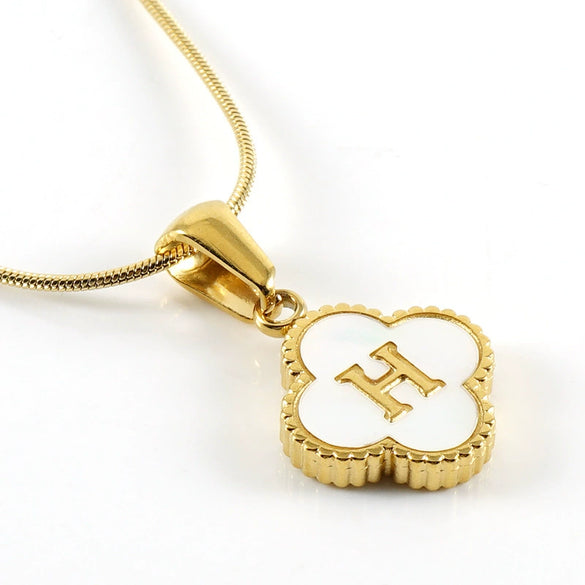 Wholesale Necklace 316L Stainless Steel 316L Stainless Steel Fourleaf Clover Shell Letter Pendant Snake Bone Chain Electroplating Women's Style