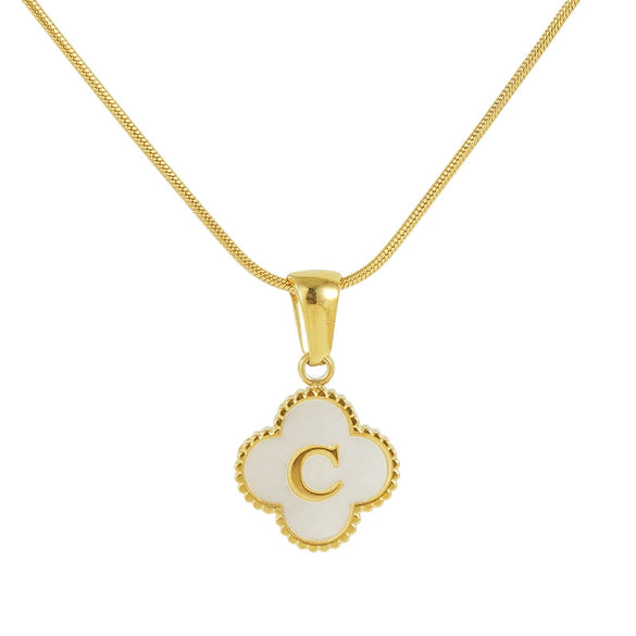 Wholesale Necklace 316L Stainless Steel 316L Stainless Steel Fourleaf Clover Shell Letter Pendant Snake Bone Chain Electroplating Women's Style