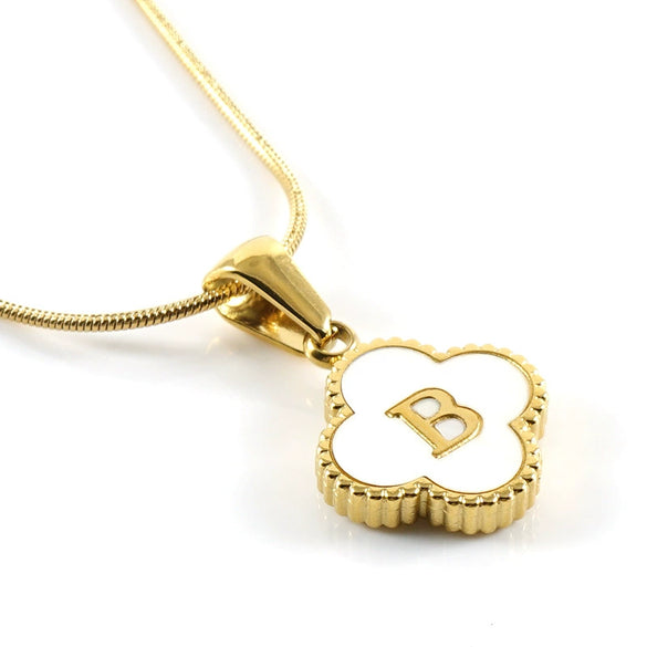 Wholesale Necklace 316L Stainless Steel 316L Stainless Steel Fourleaf Clover Shell Letter Pendant Snake Bone Chain Electroplating Women's Style