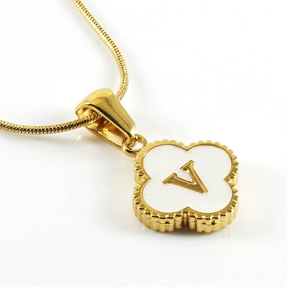 Wholesale Necklace 316L Stainless Steel 316L Stainless Steel Fourleaf Clover Shell Letter Pendant Snake Bone Chain Electroplating Women's Style