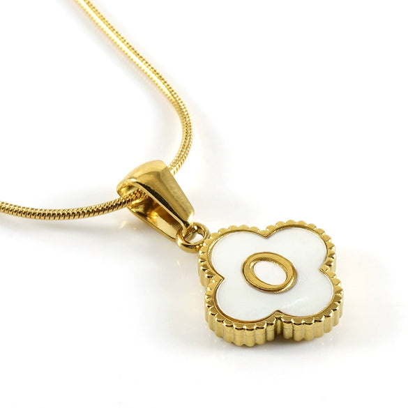 Wholesale Necklace 316L Stainless Steel 316L Stainless Steel Fourleaf Clover Shell Letter Pendant Snake Bone Chain Electroplating Women's Style