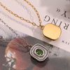 Wholesale Necklace Stainless Steel Titanium Steel 18K Gold Plated Geometric Oval Green Zircon Pendant Paper Clip Chain For Women