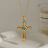 Wholesale Necklace Stainless Steel Titanium Steel Light Sapphire Blue Glass Zirconium Cross Diamond Pendant Snake Bone Chain Electroplating Geometric Light Luxury Style Women's