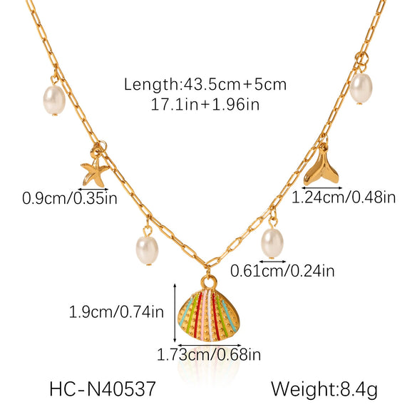 Wholesale Necklace Stainless Steel Titanium Steel Ocean Style Animal Zodiac Star Geometric Starfish Shell Conch Electroplated