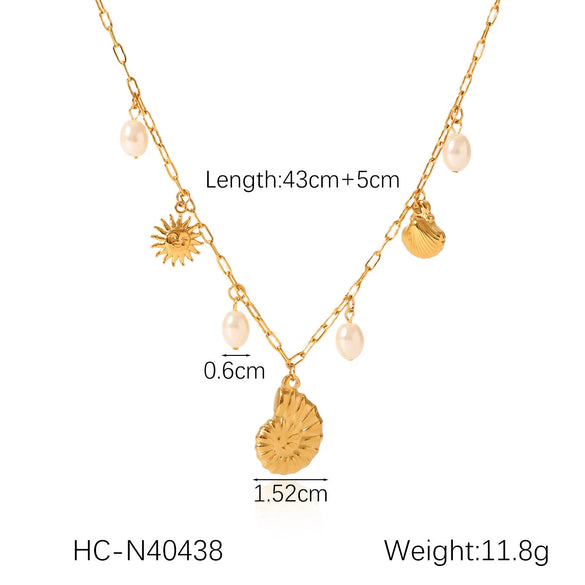 Wholesale Necklace Stainless Steel Titanium Steel Ocean Style Animal Zodiac Star Geometric Starfish Shell Conch Electroplated