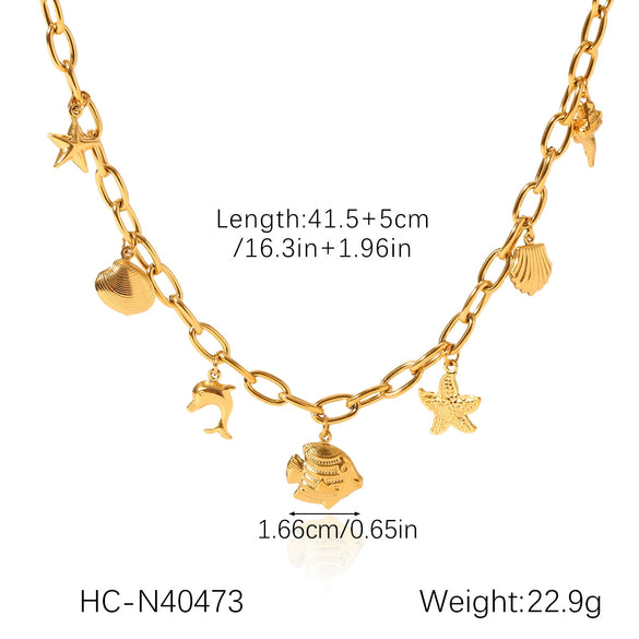 Wholesale Necklace Stainless Steel Titanium Steel Ocean Style Animal Zodiac Star Geometric Starfish Shell Conch Electroplated