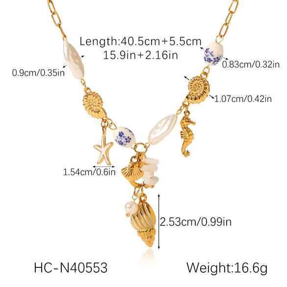 Wholesale Necklace Stainless Steel Titanium Steel Ocean Style Animal Zodiac Star Geometric Starfish Shell Conch Electroplated