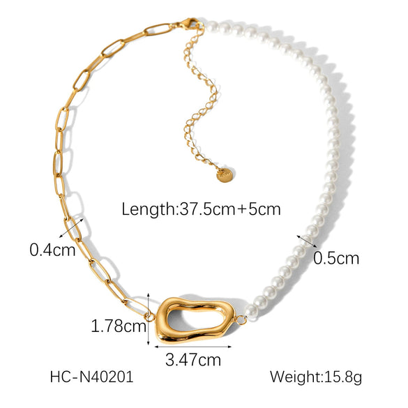 Wholesale Necklace Stainless Steel Titanium Steel Pearl Chain Geometric Pendant Electroplating