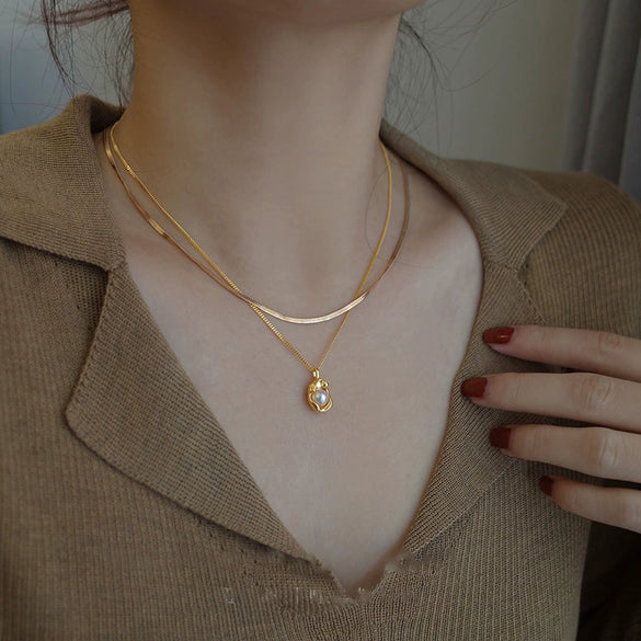 Wholesale Necklace Stainless Steel Titanium Steel Pearl Peanut Irregular Flowers Ushape Drop Shape Electroplating Women's Light Luxury Elegant Fashion