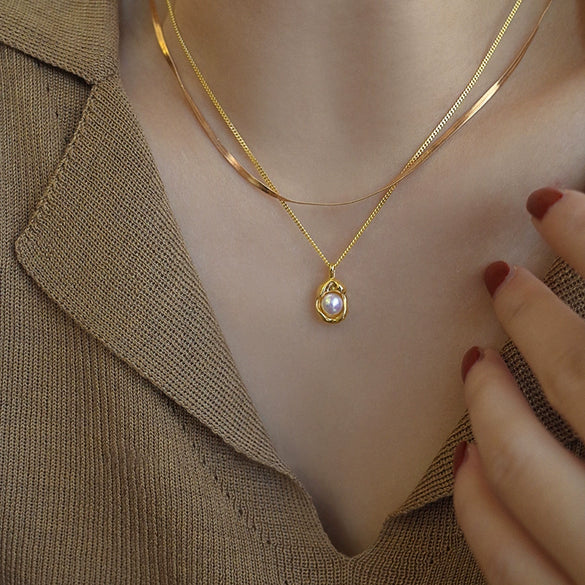 Wholesale Necklace Stainless Steel Titanium Steel Pearl Peanut Irregular Flowers Ushape Drop Shape Electroplating Women's Light Luxury Elegant Fashion