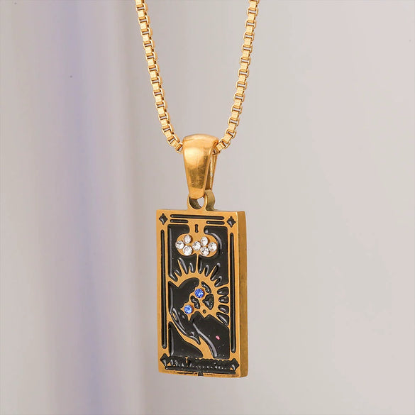 Wholesale Necklace Stainless Steel Titanium Steel Rectangular Pendant With Constellation Star Geometric Pattern Electroplating For Women