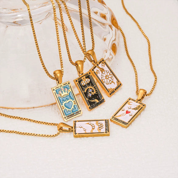 Wholesale Necklace Stainless Steel Titanium Steel Rectangular Pendant With Constellation Star Geometric Pattern Electroplating For Women