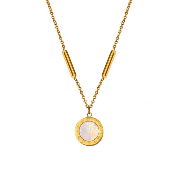 Wholesale Necklace Stainless Steel Titanium Steel Round Geometric Pendant Electroplated Simple Style Women's