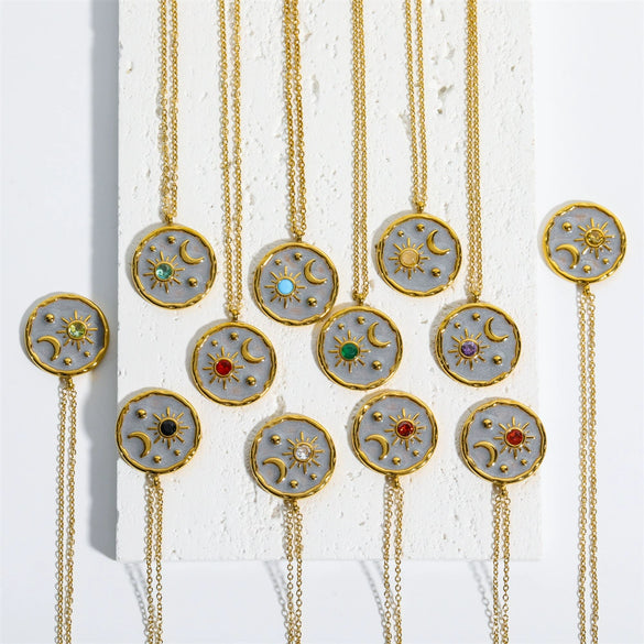 Wholesale Necklace Stainless Steel Titanium Steel Star Moon Geometric Twelve Constellations Dripping Oil Style For Women