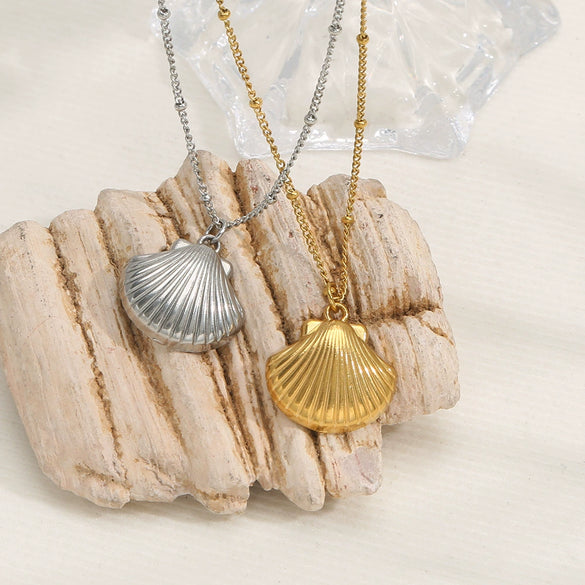 Wholesale Necklace Stainless Steel Titanium Steel Versatile Ocean Series Shell Pendant Electroplating Women's