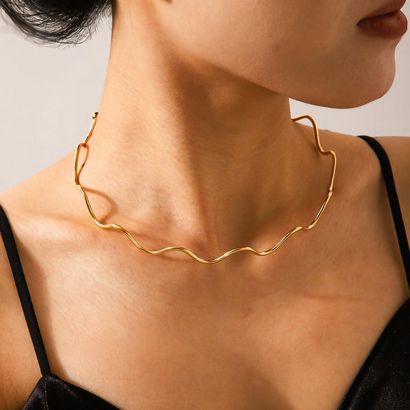 Wholesale Necklace Stainless Steel Titanium Steel Wave Geometric Electroplating For Women