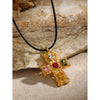 Wholesale Necklace Stainless Steel Wax Cord Geometric Cross Set Zircon Electroplated For Women
