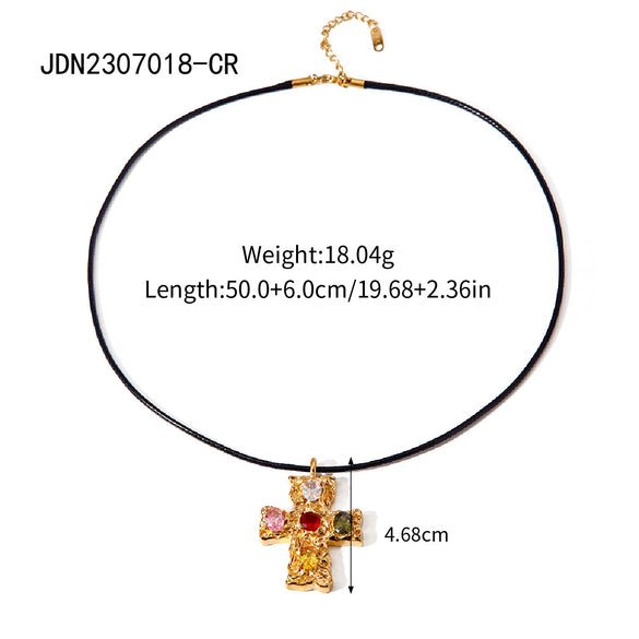 Wholesale Necklace Stainless Steel Wax Cord Geometric Cross Set Zircon Electroplated For Women