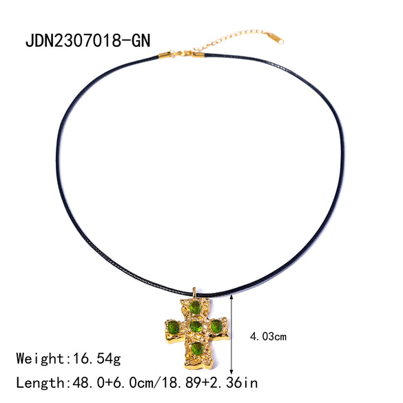 Wholesale Necklace Stainless Steel Wax Cord Geometric Cross Set Zircon Electroplated For Women