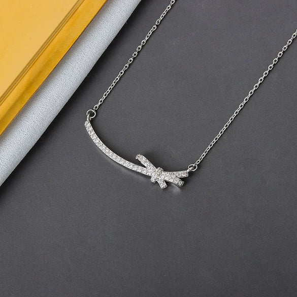 Wholesale Necklace 925 Sterling Silver Bow Mixed Gem Inlay Electroplating
