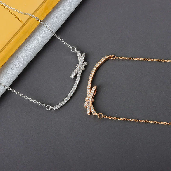 Wholesale Necklace 925 Sterling Silver Bow Mixed Gem Inlay Electroplating